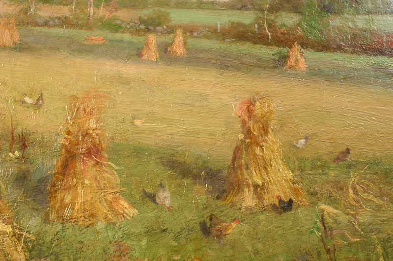 Edwin B. Child Vermont painting of haystacks and chickens