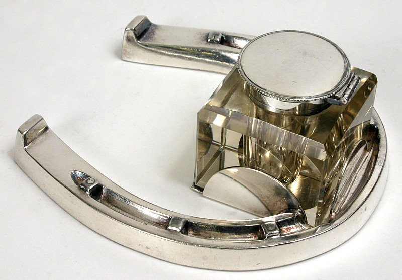 James Dixon silver plated horseshoe inkwell, English