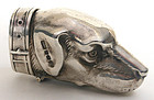 Figural dog's head sterling silver match safe, vesta