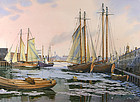 Frederick Kubitz watercolor painting, Boston Harbor
