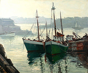 Cesare A. Ricciardi marine painting, New England harbor