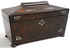 English sarcophagus tea caddy w/ mother of pearl inlay