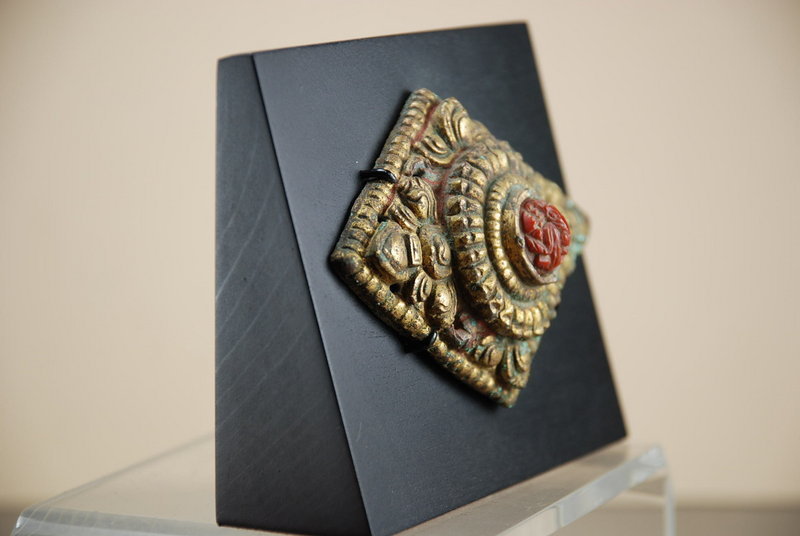 Rare Hindu Gilt Bronze and Coral Plate, Nepal, 17th C.