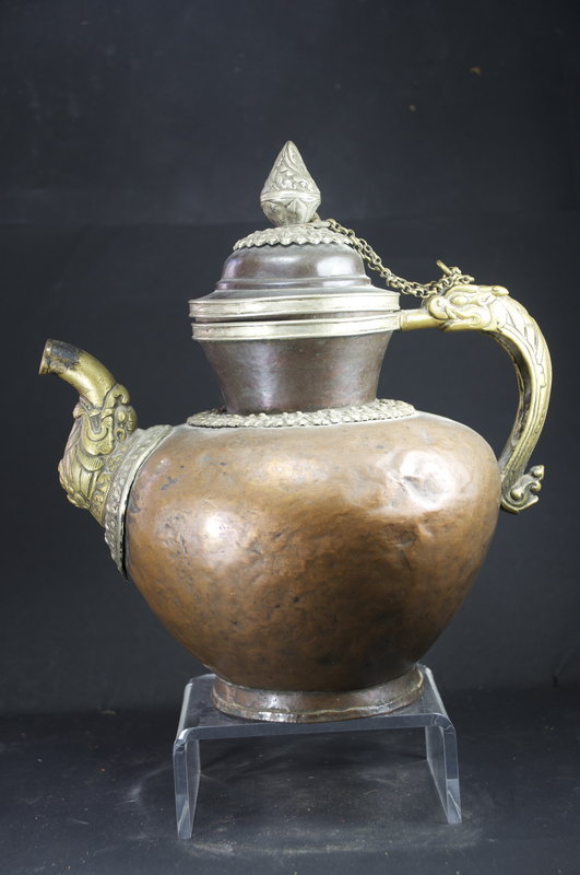 Fine Three Metals Tea Kettle, Tibet, 19th C.