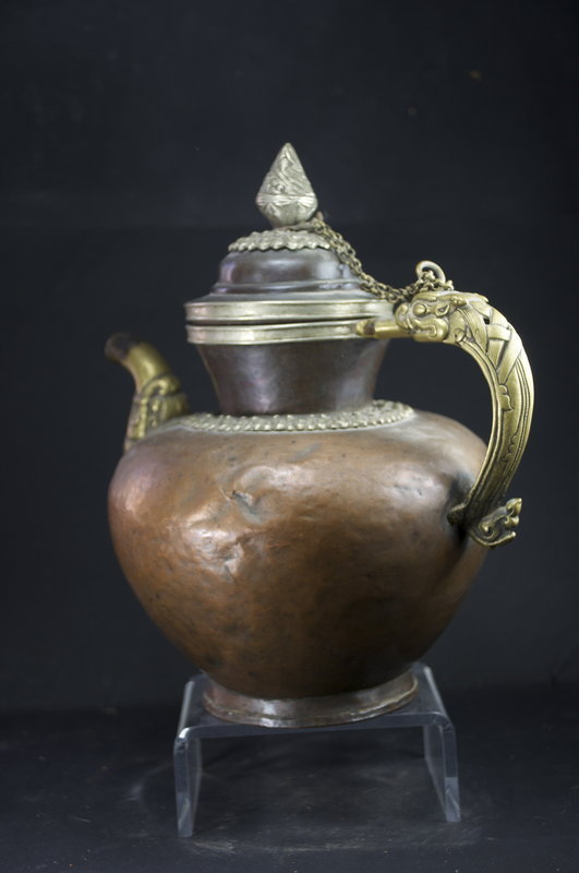 Fine Three Metals Tea Kettle, Tibet, 19th C.