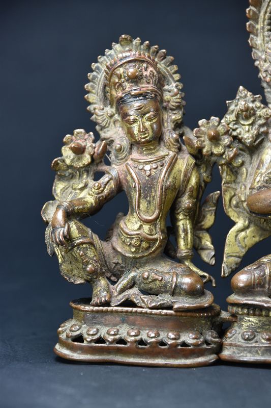 Exceptional Indra Triad, Gilt Copper, Nepal, Newar, 15th/16th Century