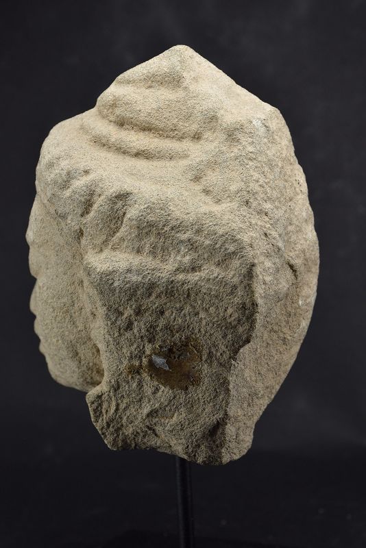 Stone Head of Buddha, Khmer Bayon Style, Ca. 13th C.