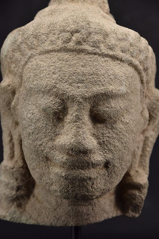 Stone Head of Buddha, Khmer Bayon Style, Ca. 13th C.