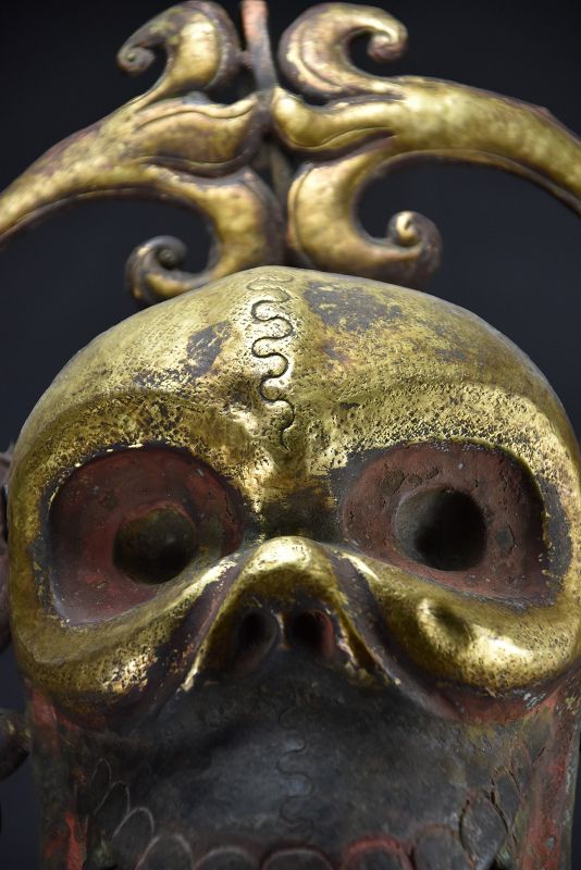 Rare Gilt Bronze Citipati Mask, Tibet, 18th Century