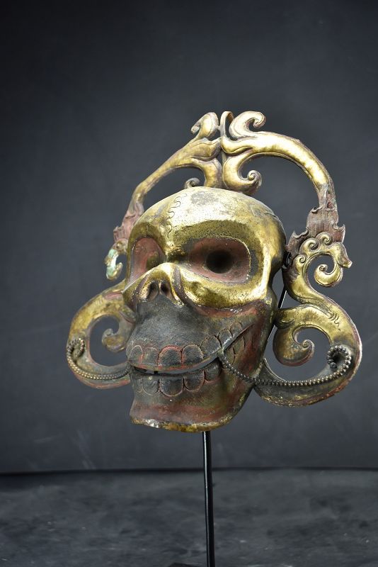 Rare Gilt Bronze Citipati Mask, Tibet, 18th Century