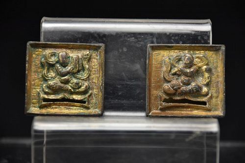 A Pair of Gilt Bronze Appliques, China, Liao Dynasty