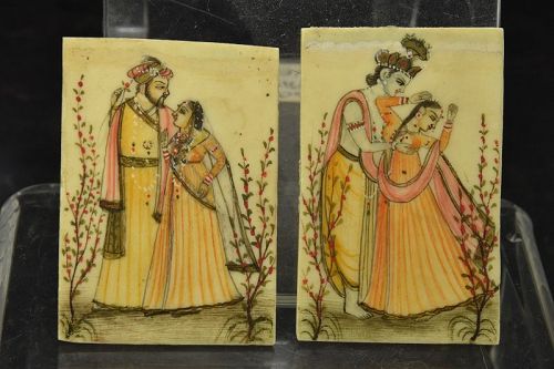 A Pair of Miniature Paintings on Ivory, India, 19th C.