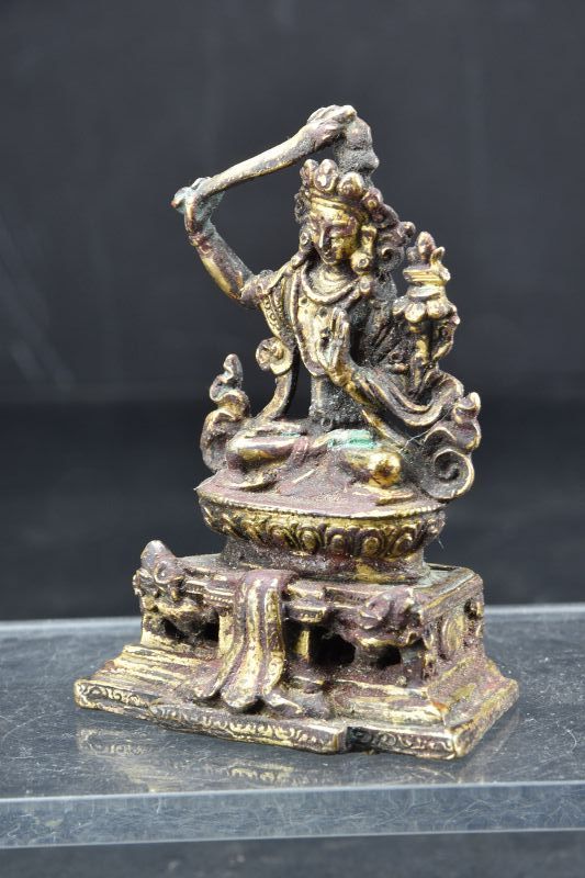 Gilt Bronze Small Statue of Bodhisattva Manjusri, Tibet, 18th C.