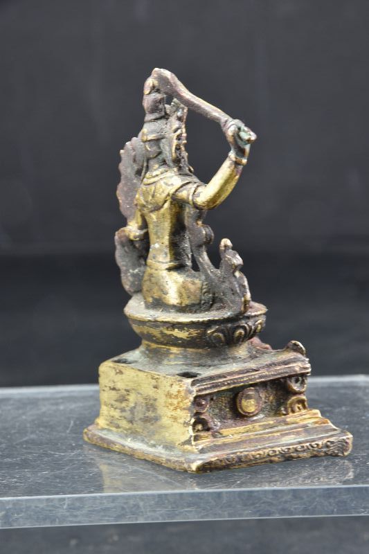 Gilt Bronze Small Statue of Bodhisattva Manjusri, Tibet, 18th C.
