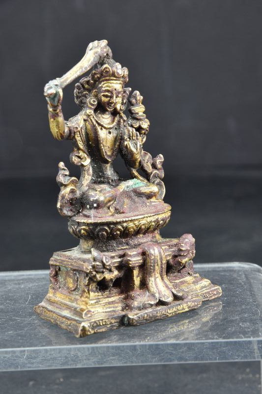 Gilt Bronze Small Statue of Bodhisattva Manjusri, Tibet, 18th C.