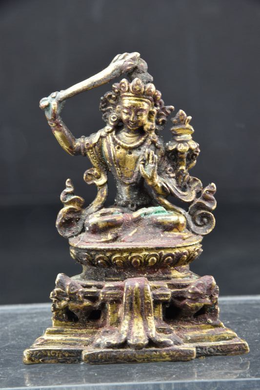 Gilt Bronze Small Statue of Bodhisattva Manjusri, Tibet, 18th C.