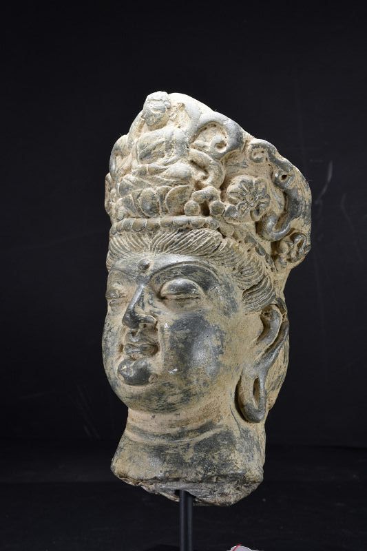 Important Stone Head of Avalokiteshvara; Gandhara, Ca. 4th C.