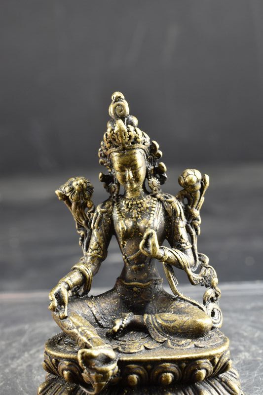 Miniature Statue of Green Tara, Tibet, Early 20th C.