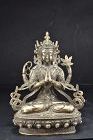 Rare Silver Statue of Sadaksari Lokeshvara, Tibet, Late 19th C.