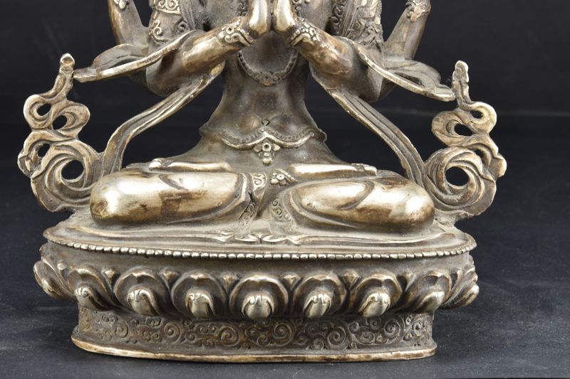 Rare Silver Statue of Sadaksari Lokeshvara, Tibet, Late 19th C.