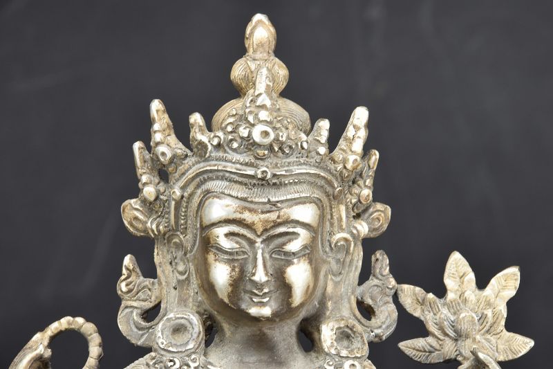 Rare Silver Statue of Sadaksari Lokeshvara, Tibet, Late 19th C.