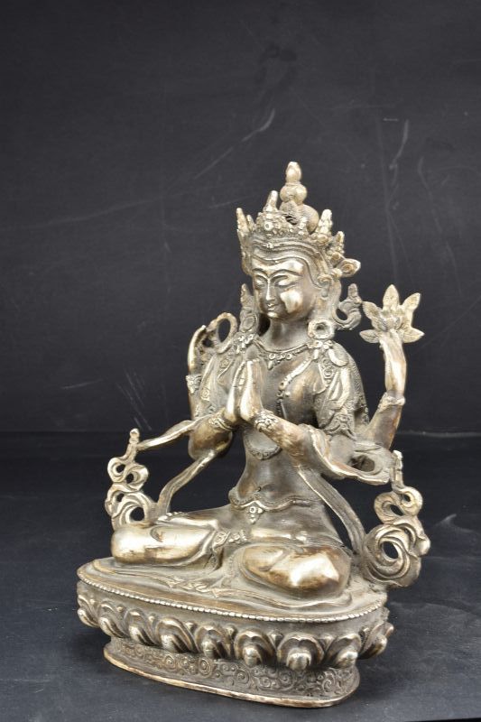 Rare Silver Statue of Sadaksari Lokeshvara, Tibet, Late 19th C.