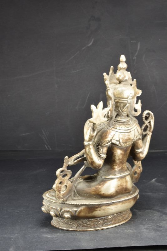 Rare Silver Statue of Sadaksari Lokeshvara, Tibet, Late 19th C.