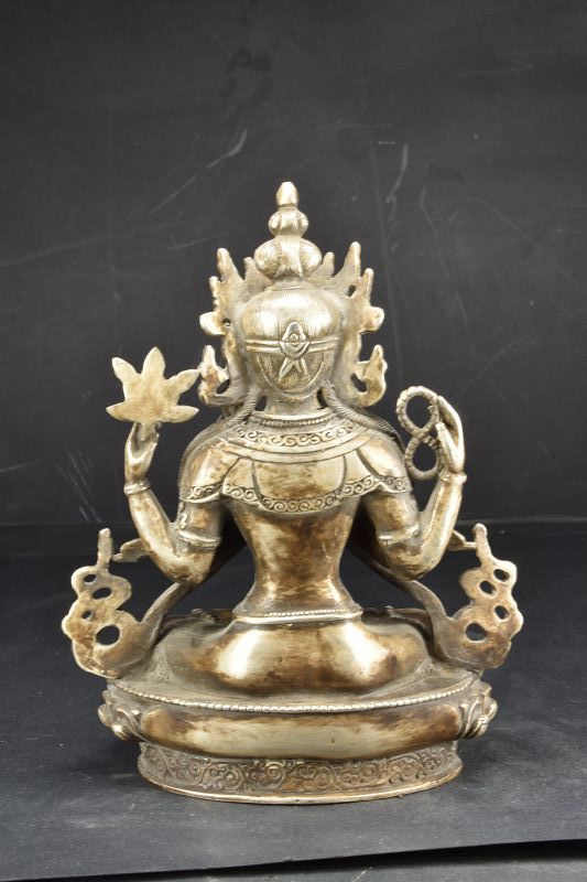 Rare Silver Statue of Sadaksari Lokeshvara, Tibet, Late 19th C.