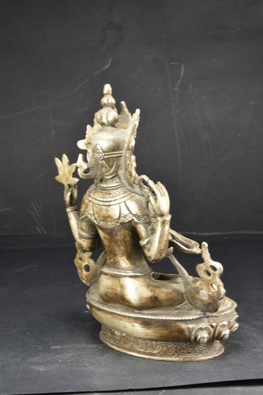 Rare Silver Statue of Sadaksari Lokeshvara, Tibet, Late 19th C.