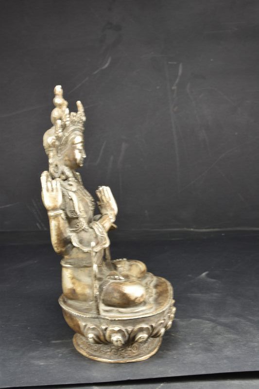 Rare Silver Statue of Sadaksari Lokeshvara, Tibet, Late 19th C.