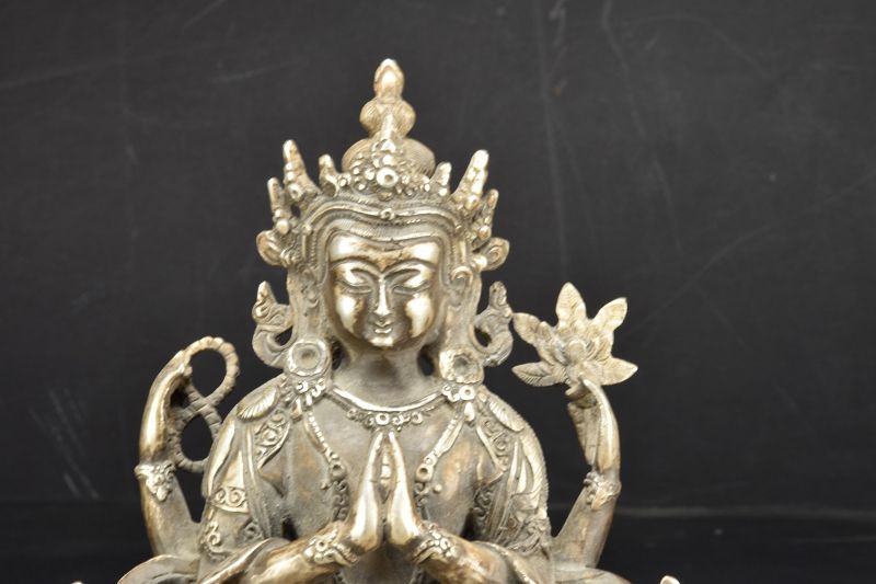 Rare Silver Statue of Sadaksari Lokeshvara, Tibet, Late 19th C.