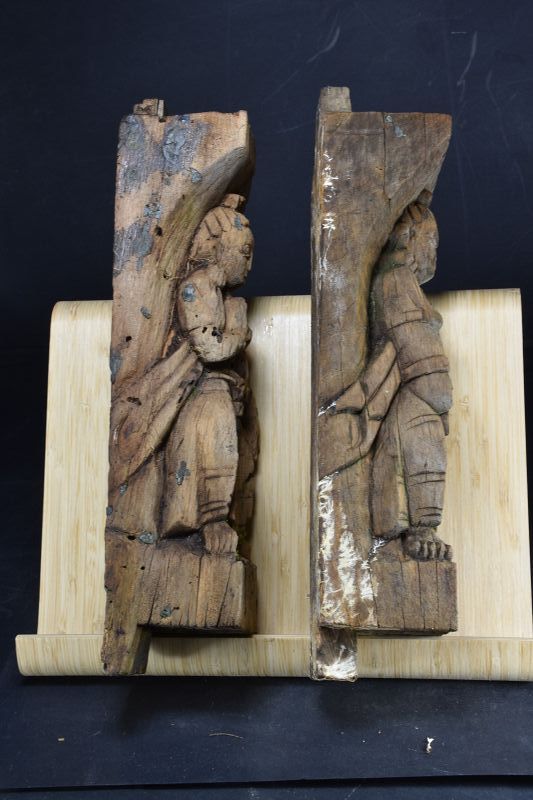 Pair of Architectural Ornaments representing 2 Dancers, Nepal, 19th C.