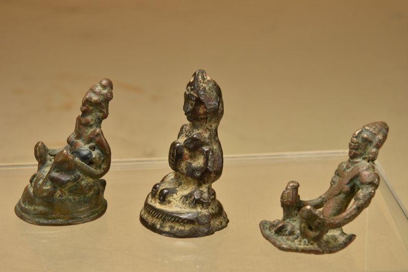 A Group of Three Rare Bronze Miniature Primitive Statues of Hindu Gods