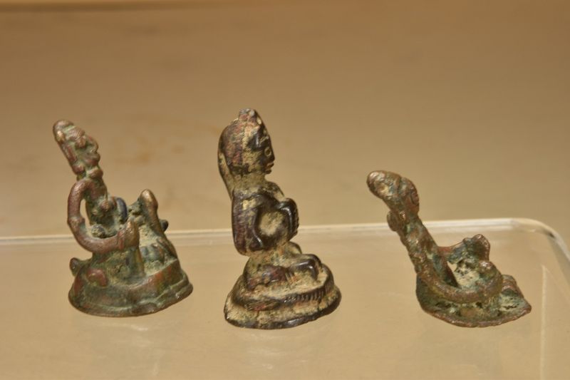 A Group of Three Rare Bronze Miniature Primitive Statues of Hindu Gods