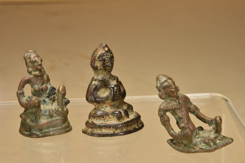 A Group of Three Rare Bronze Miniature Primitive Statues of Hindu Gods