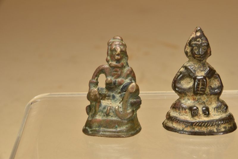 A Group of Three Rare Bronze Miniature Primitive Statues of Hindu Gods