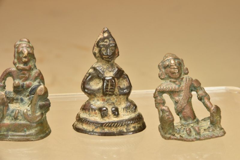 A Group of Three Rare Bronze Miniature Primitive Statues of Hindu Gods