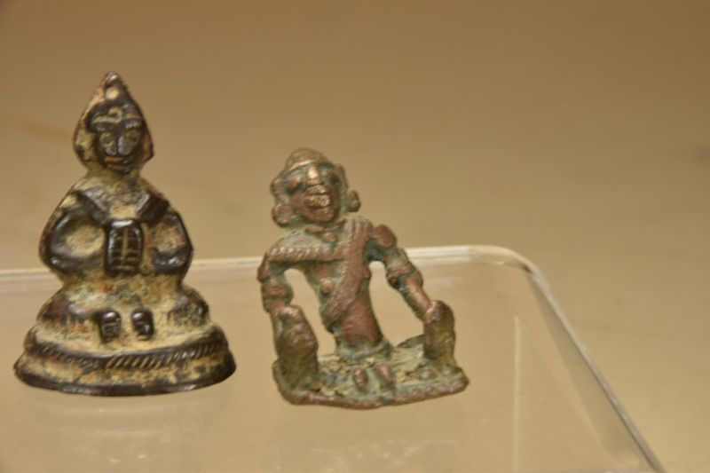 A Group of Three Rare Bronze Miniature Primitive Statues of Hindu Gods