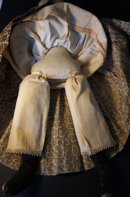 Early brown calico dress on an antique cloth doll  20&quot;