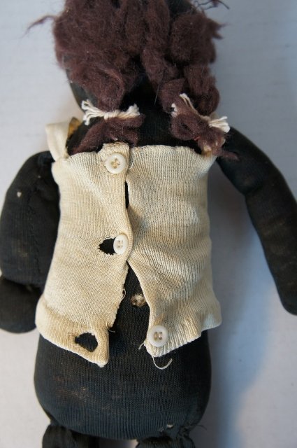 Nice old black sock doll with amber glass button eyes rags stuffed