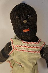 Antique black sock doll with button eyes rag stuffed