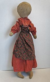 Tall pencil face antique rag doll with two faces,red calico dress
