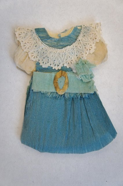 Antique  blue crepe paper doll dress  3 1/2&quot;