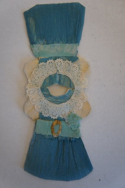 Antique  blue crepe paper doll dress  3 1/2&quot;