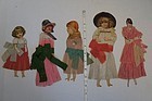 19th C. paper dolls with crepe paper dresses  10"