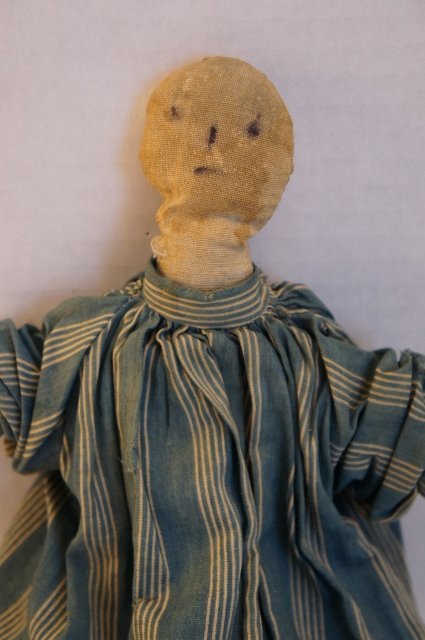 Sweet stump baby antique cloth doll blue calico dress