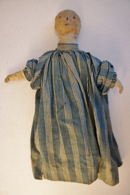 Sweet stump baby antique cloth doll blue calico dress