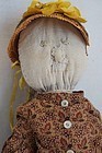 First selfie antique cloth doll embroidered face calico blouse