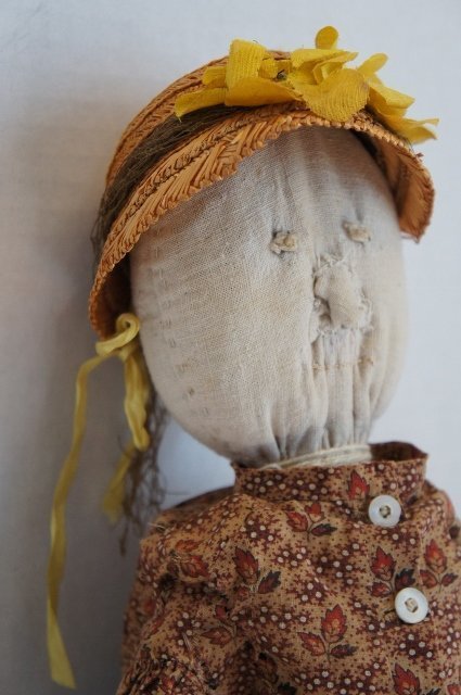 First selfie antique cloth doll embroidered face calico blouse