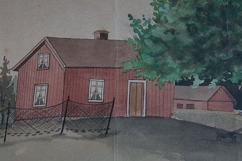 19th C. watercolor painting of a Maine cape farm house antique